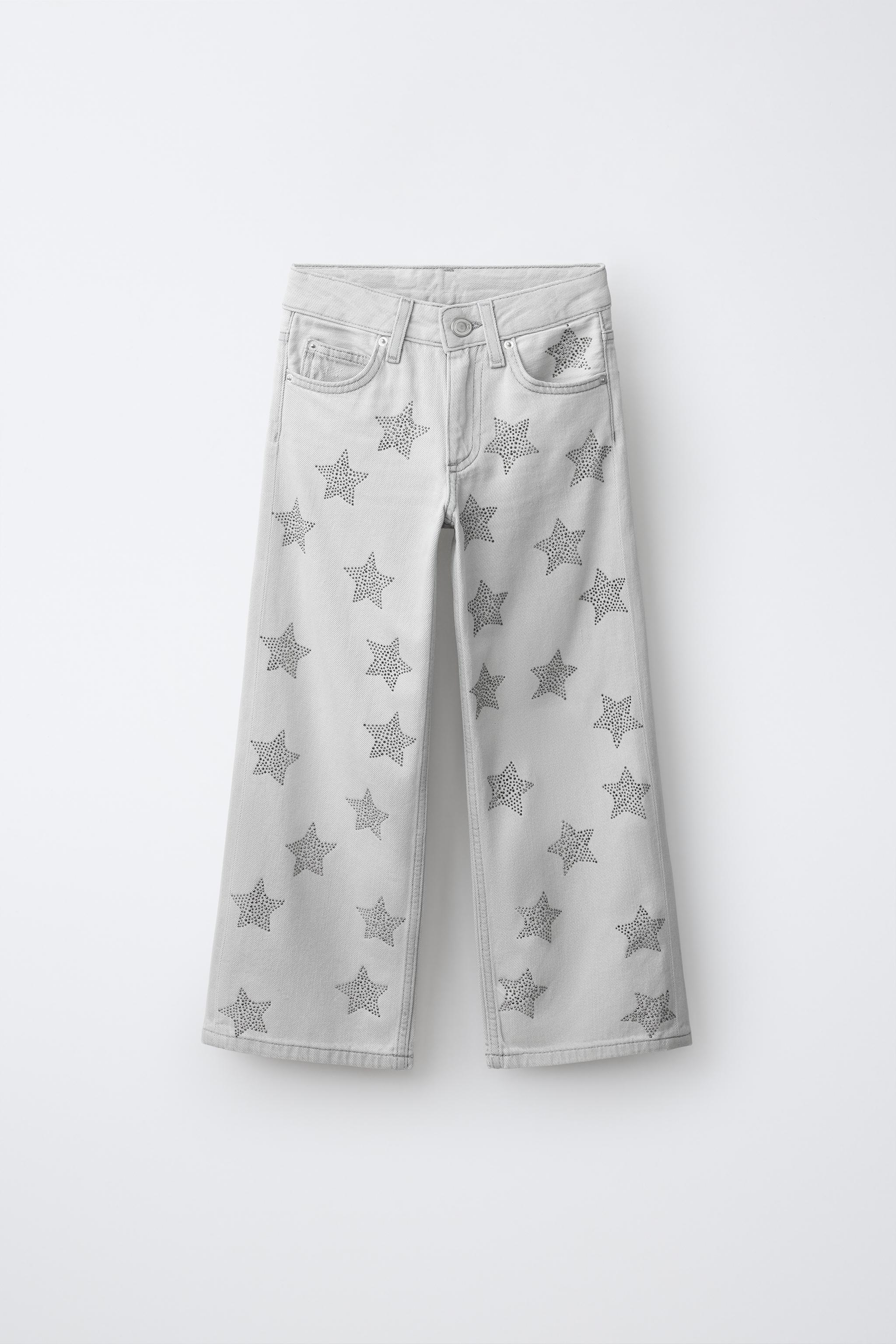 STAR PRINT STUDDED WIDE LEG JEANS